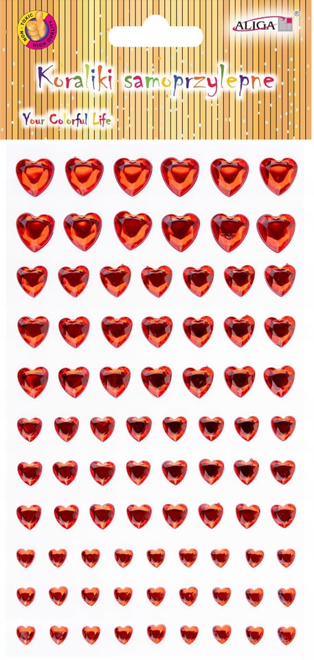 Dżety kryształki samoprzylepne mix rozmiarów serca 9,5x15,5cm JET-3231 ALIGA