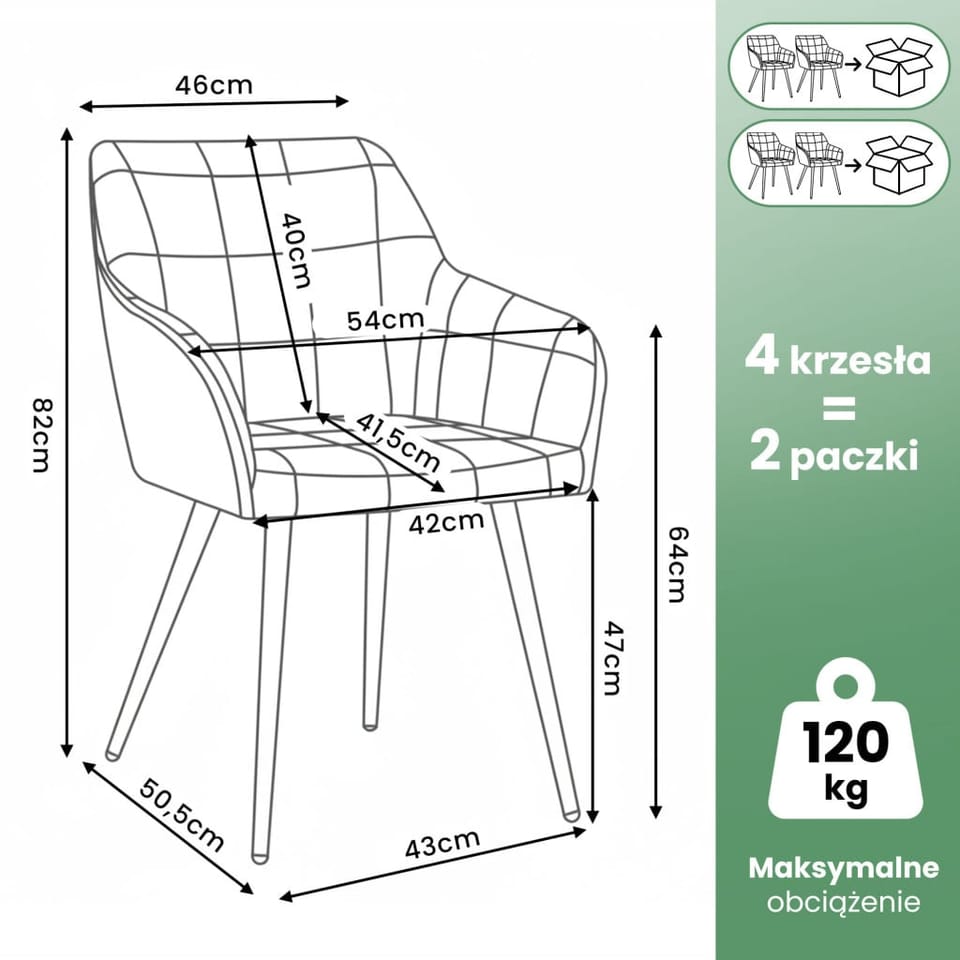 4x Krzesło tapicerowane z przeszyciami kwadratowymi Szare LUXANO Złote nogi