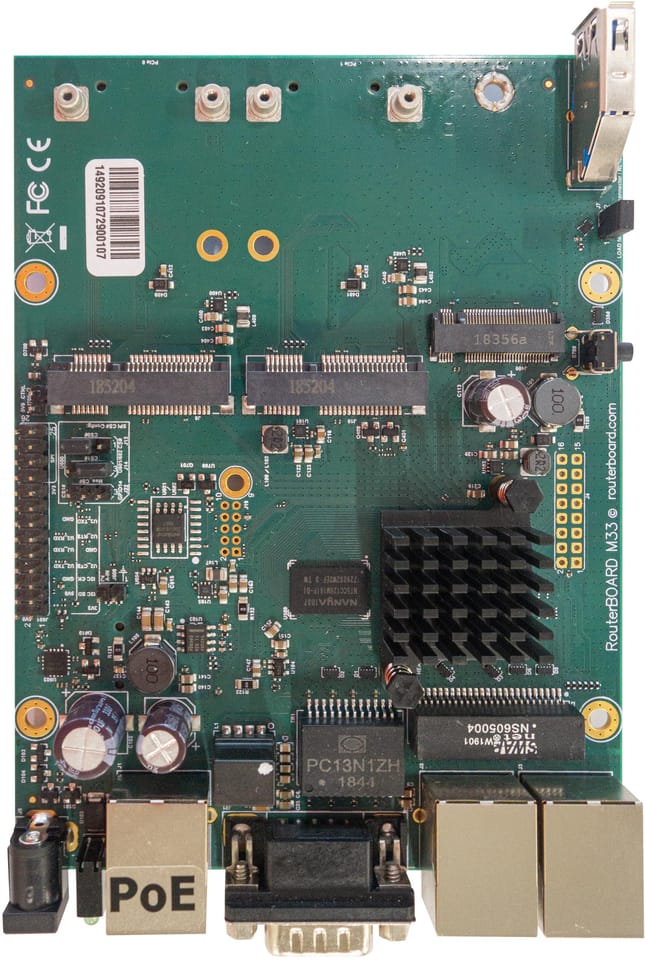 MIKROTIK RBM33G ROUTERBOARD 2X CPU CORE, 880MHZ, 256MB, 3XGE, 2XMINIPCI, 1XUSB 3.0, MICROSD, M.2 SLOT
