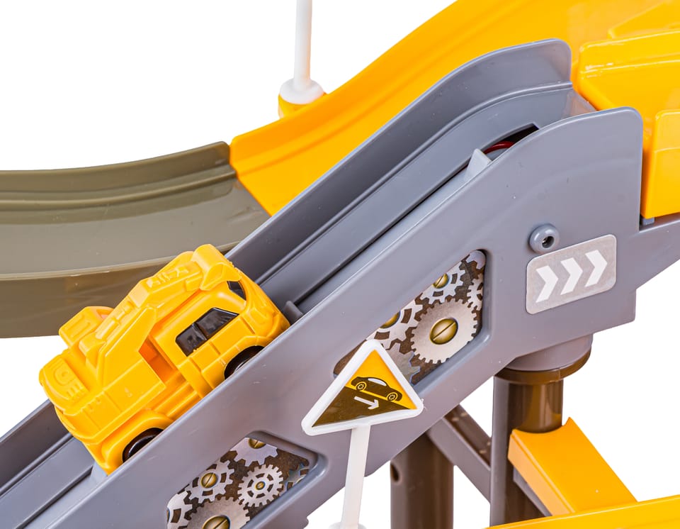 Zjazd samochodowy Tor Kulkowy PLAC BUDOWY Garaż Parking Zjeżdżalnia Dźwig