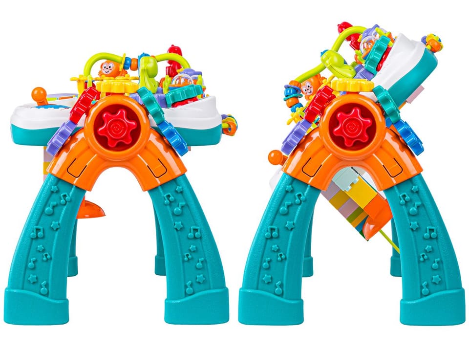 Multifunkcyjny Edukacyjny Stolik 2w1 Pianinko Ciuchcia Mikrofon Klocki Bluetooth Akumulator