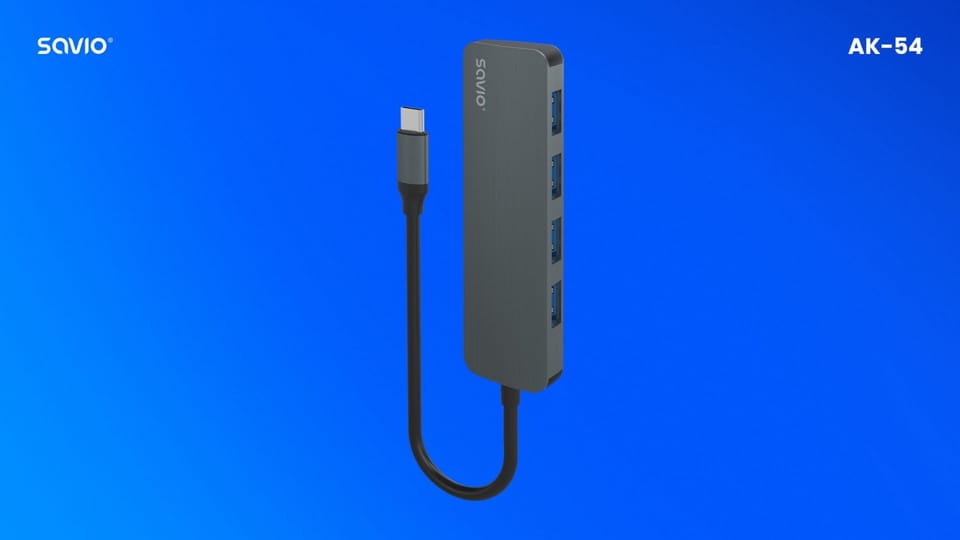 SAVIO AK-54 HUB USB-C - 4 X USB-A, SZARY