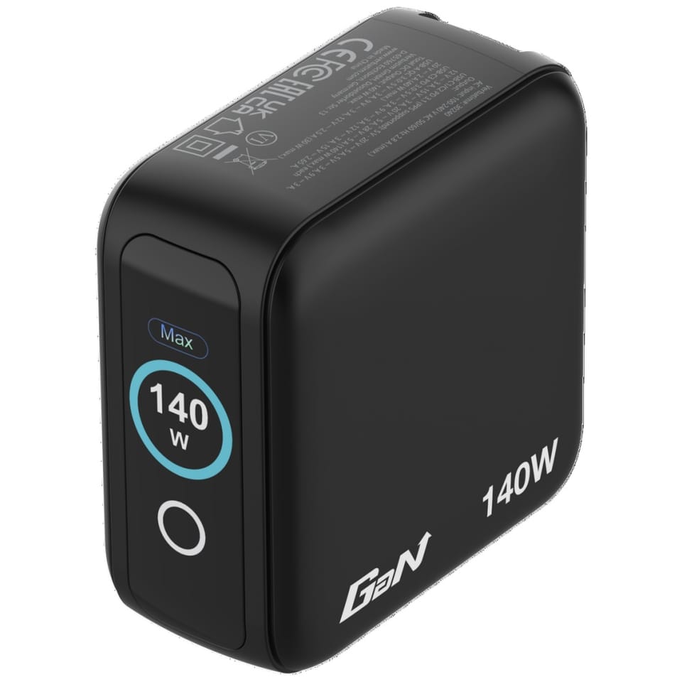 Verbatim, Mini ładowarka GaN z wyświetlaczem 3 x USB-C / 1 x USB-A, czarna, 140 W, Wymienne wtyczki EU, UK, USA