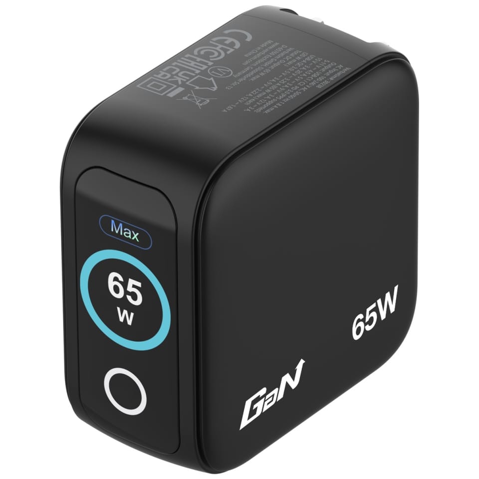 Verbatim, Mini ładowarka GaN z wyświetlaczem 2 x USB-C / 1 x USB-A, czarna, 65W, Wymienne wtyczki EU, UK, USA