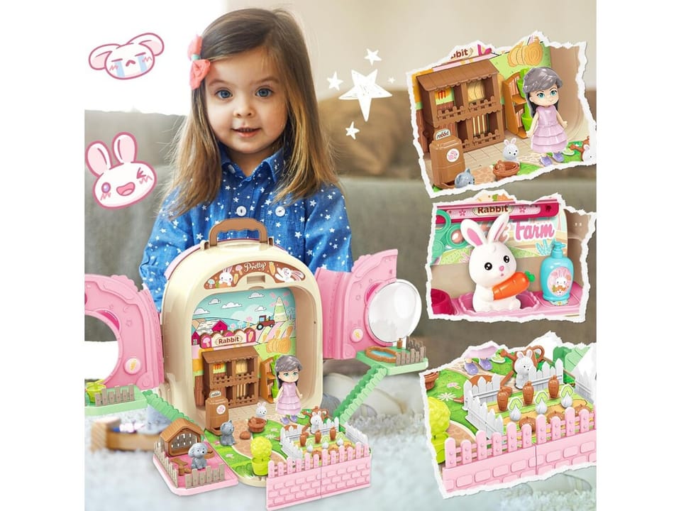 Królik w Plecaku Zabawka 3w1 Mini Farma Ogródek Plecak Domek Dla Lalek