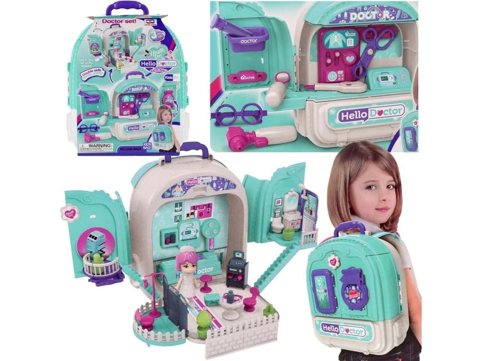 Zestaw Lekarski w Plecaku 3w1 Mały Doktor Walizka Plecak Domek Dla Lalek