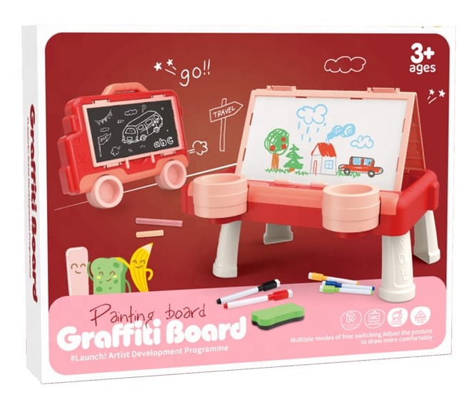 Wielofunkcyjna Dwustronna Tablica 2w1 Do Rysowania Malowania Zmazywalna Kredowa Stolik Różowa