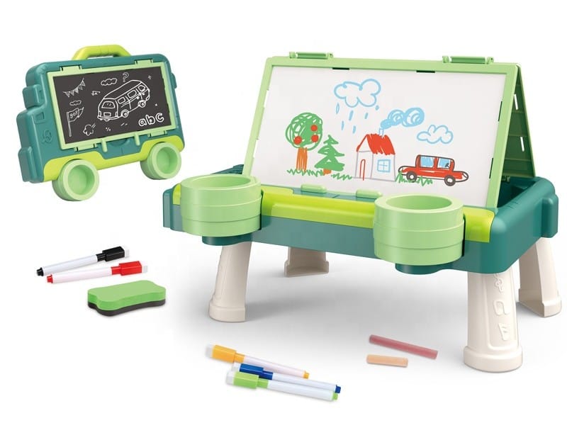 Wielofunkcyjna Dwustronna Tablica 2w1 Do Rysowania Malowania Zmazywalna Kredowa Stolik ZIELONA