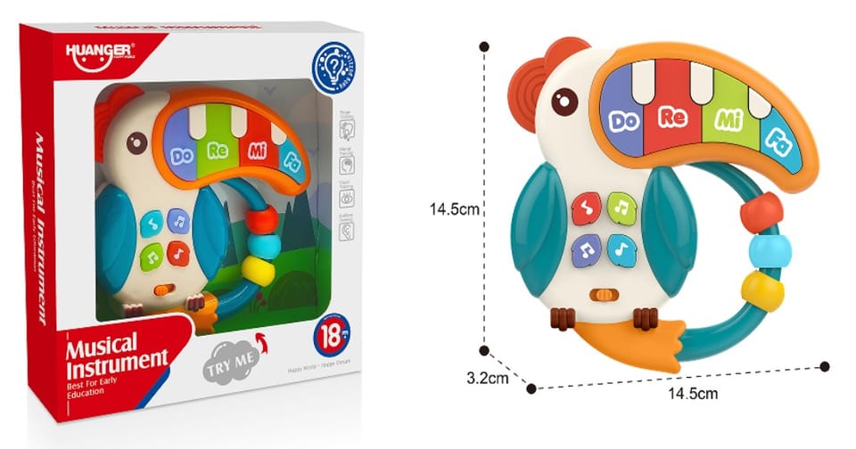 Edukacyjna Zabawka Muzyczna Tukan Pianinko Grzechotka Melodie Dźwięki