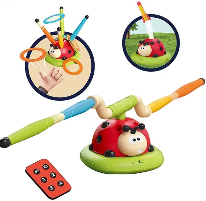 Gra Zręcznościowa 3w1 BIEDRONKA Wyrzutnia Rakiet Skakanka Rzut Do Celu Rzutki Skaczące Ramiona Interaktywna Zabawka Dla Dzieci