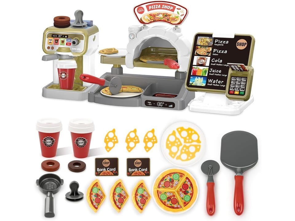 Zestaw do Pieczenia Pizzy Edukacyjna Zabawka Sklep Pizzeria Pizza Ekspres Do Kawy Kasa Fiskalna