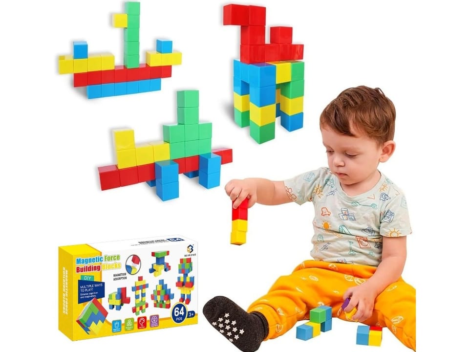 Klocki Magnetyczne 3D Konstrukcyjne KOSTKI BUDOWLANE Sześciany Zestaw Klocków 64 el.