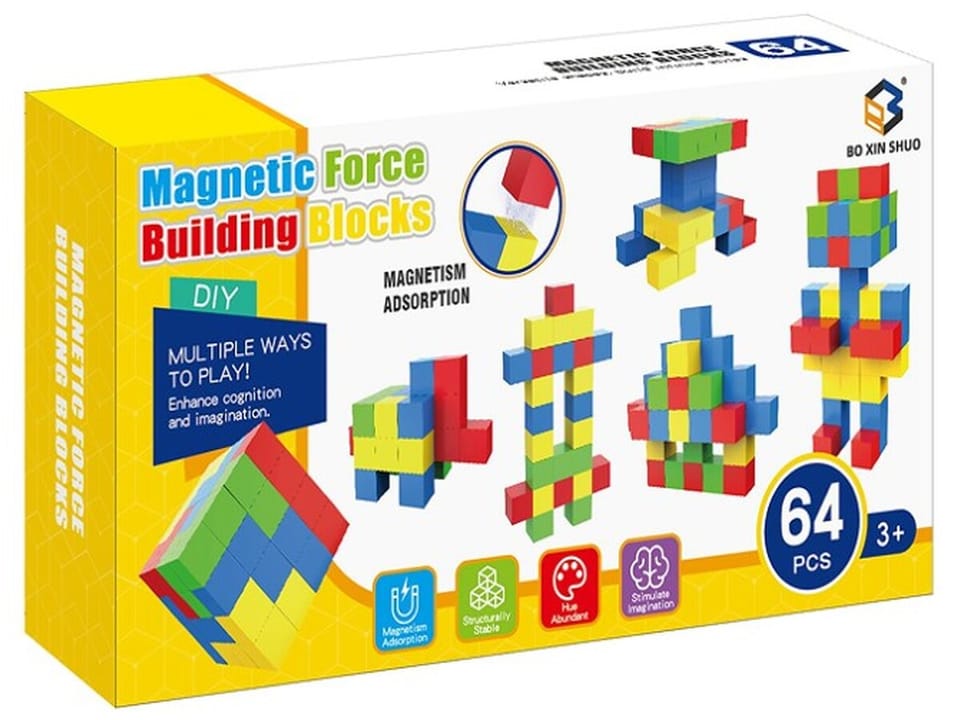 Klocki Magnetyczne 3D Konstrukcyjne KOSTKI BUDOWLANE Sześciany Zestaw Klocków 64 el.