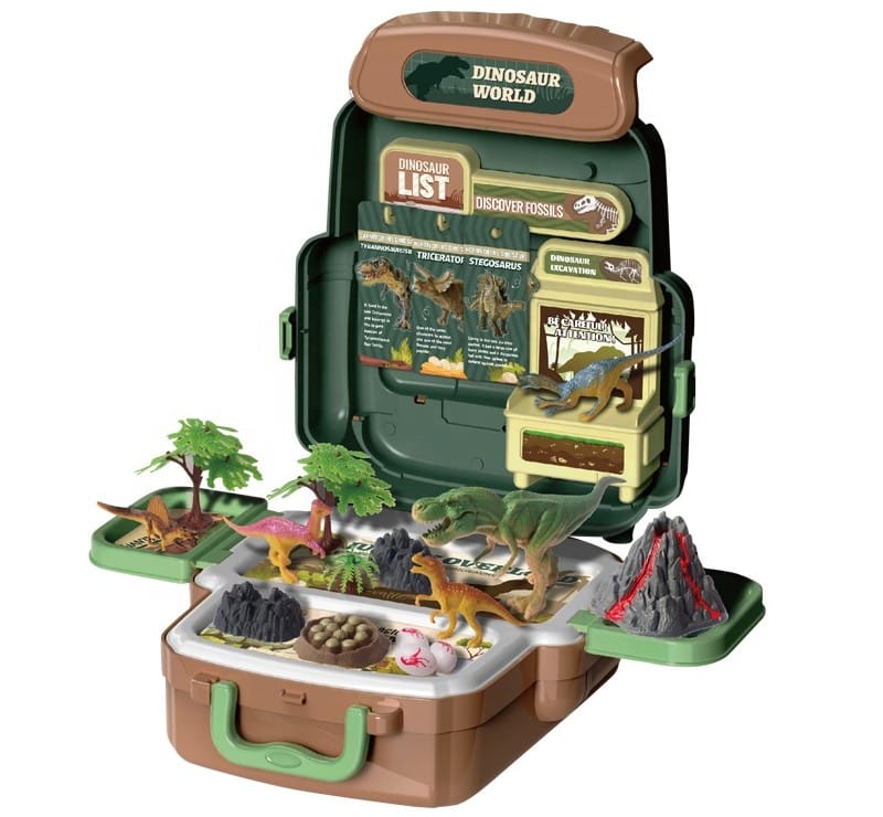 Duży Zestaw Dinozaurów W Plecaku Figurki W Walizce DINOZAURY Wulkan Akcesoria 30 El.