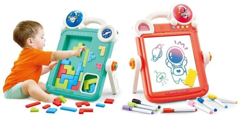 Wielofunkcyjna Dwustronna Tablica 2w1 Zmazywalna Klocki Układanka Edukacyjna CZERWONA