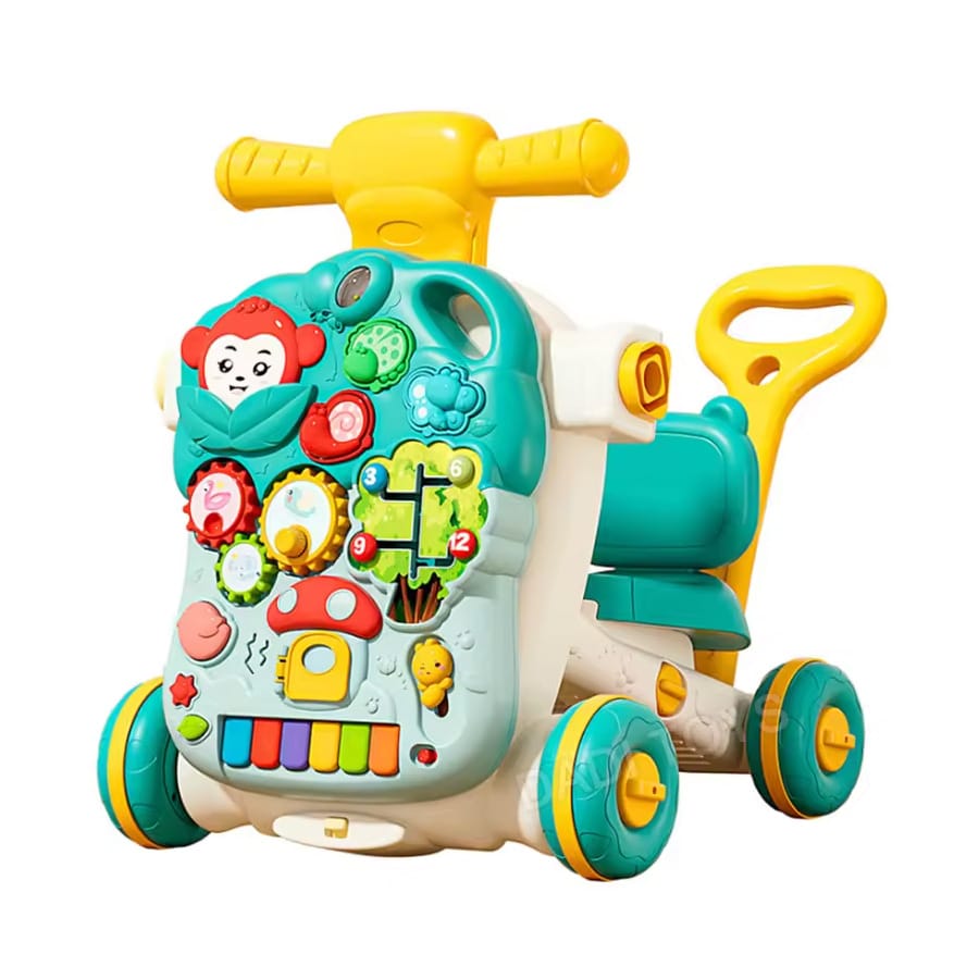 Wielofunkcyjny Interaktywny Jeździk Pchacz Chodzik Edukacyjny Stolik Grający 4w1 Niebieski
