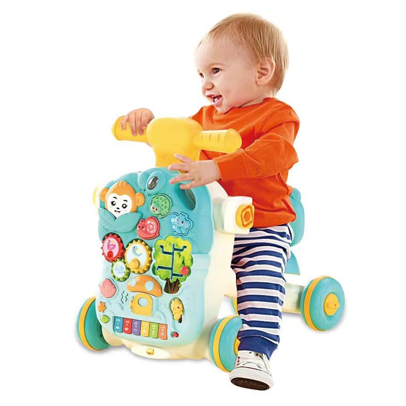 Wielofunkcyjny Interaktywny Jeździk Pchacz Chodzik Edukacyjny Stolik Grający 4w1 Różowy