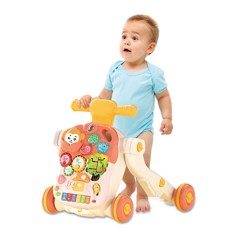 Wielofunkcyjny Interaktywny Jeździk Pchacz Chodzik Edukacyjny Stolik Grający 4w1 Różowy