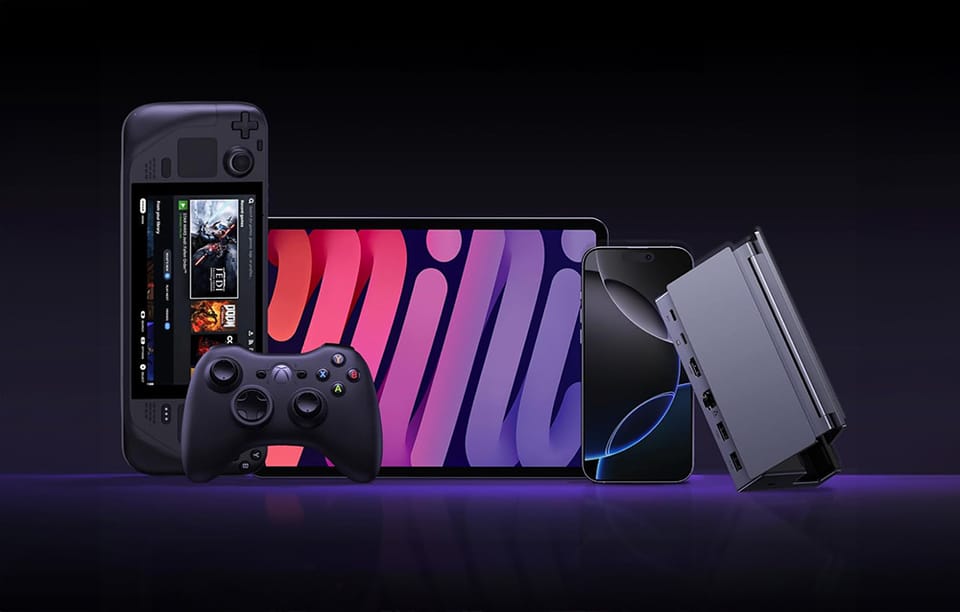 Urządzenia kompatybilne ze stacją dokującą na ciemnym tle