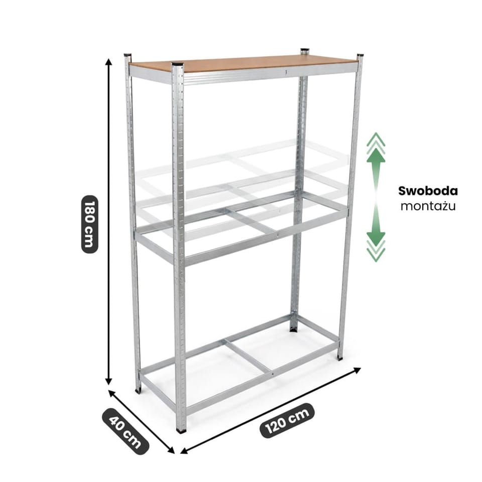 Regał na opony metalowy garażowy 120 cm 3 półki 120x40x180 Galwanizowany Srebrny