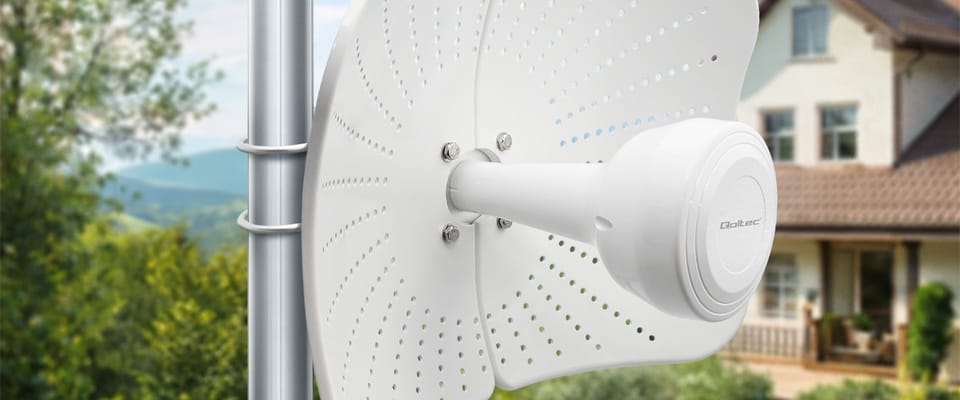 Qoltec Antena paraboliczna 4G 5G LTE | 2x19dBi | kierunkowa | zewnętrzna | 1710–2700 MHz | 3300–4200 MHz | N Female | wodoodporna | 5m