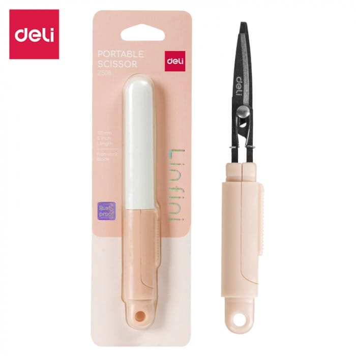 Nożyczki kompaktowe w bezpiecznym etui Linfini różowe EZ508P DELI