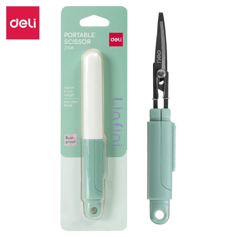 Nożyczki kompaktowe w bezpiecznym etui Linfini zielone EZ508GR DELI