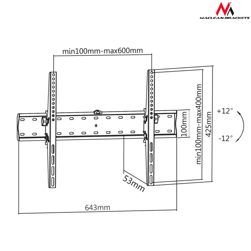 Uchwyt tv Maclean MC-668 Uchylny 37" - 70" max. 40kg