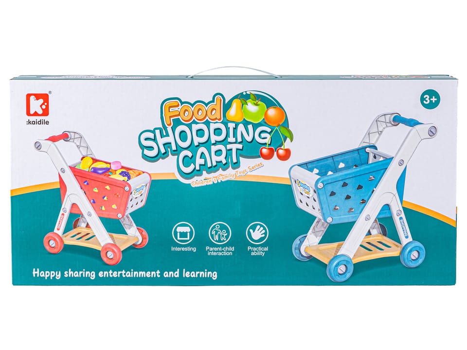 Wózek Na Zakupy NIEBIESKI Koszyk Sklepowy + Akcesoria Owoce Warzywa Supermarket