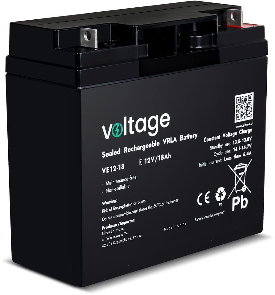 Akumulator AGM Voltage 12V 18Ah VE12-18 (Żywotność 6-9 lat)