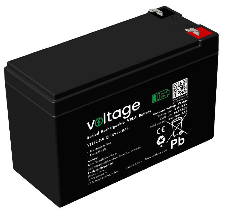 Akumulator AGM Voltage Long Life 12V 9Ah VEL12-9.0 (Żywotność 15 lat)