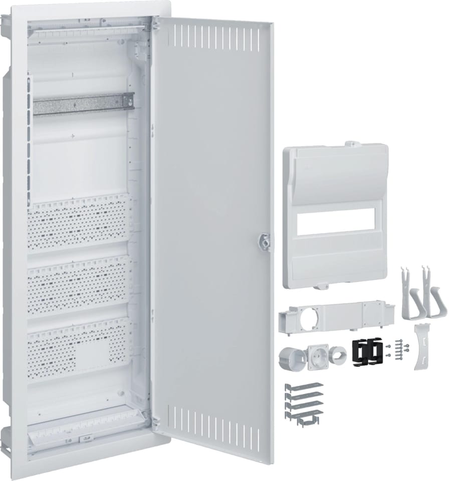 Rozdzielnica hybrydowa podtynkowa, 1 x12modułów, 3x płyta montażowa, 1x gniazdo 230V, HAGER Volta Hy