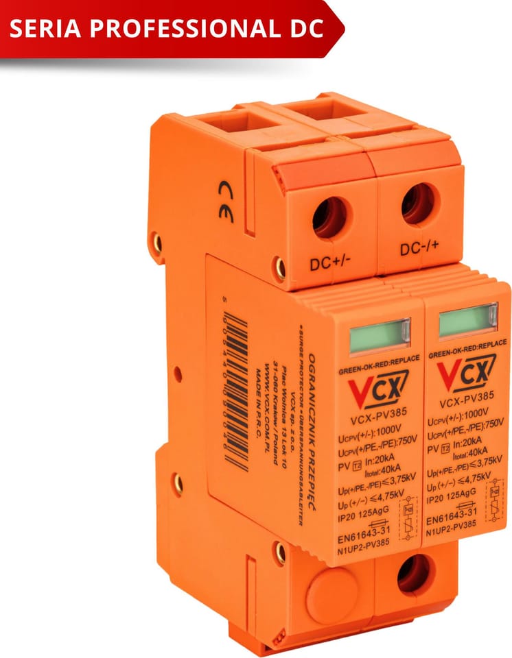Ogranicznik przepięć fotowoltaiczny DC klasy C 2P (T2) 1000V PV 385 VCX