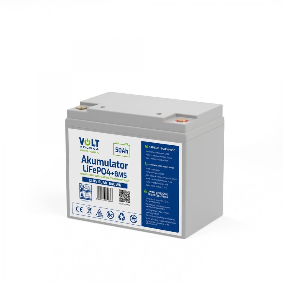 AKUMULATOR VOLT POLSKA LITOWO-ŻELAZOWO-FOSFORANOWY LiFePO4 12V 50Ah 50A