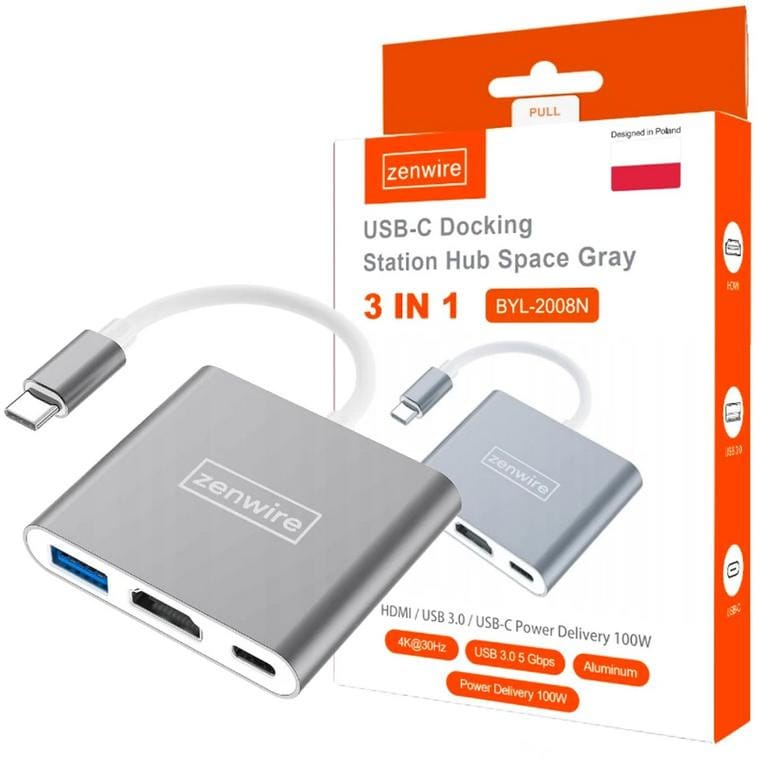 Adapter Przejściówka ZENWIRE 3w1 MHL HUB USB C HDMI 4K BYL-2008N