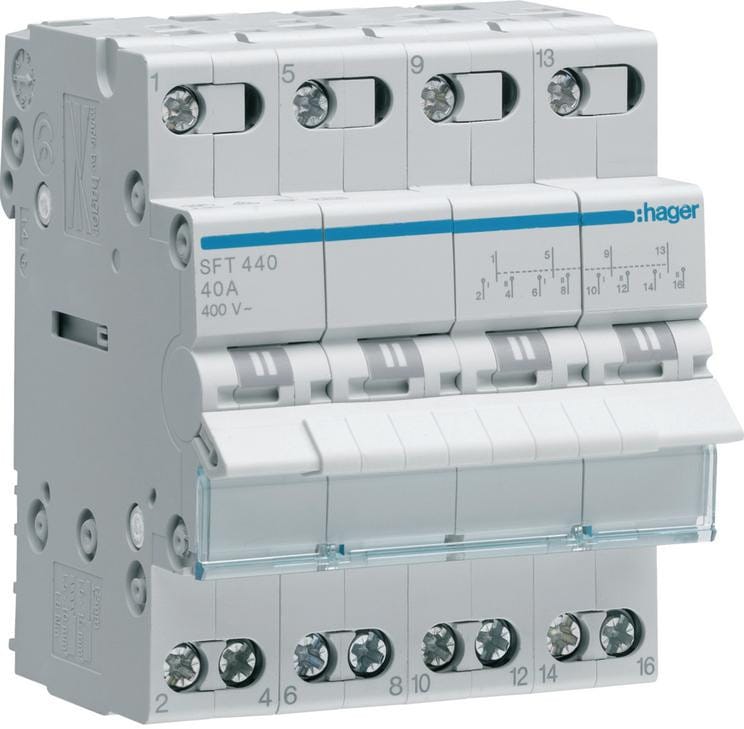 Modułowy przełącznik instalacyjny I-0-II  4P 40A 400VAC Hager SFT440