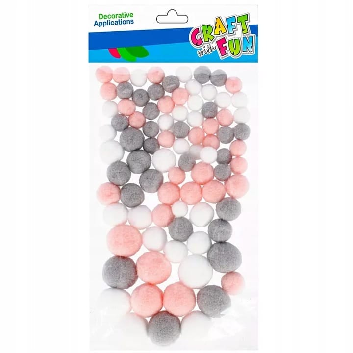 Pompony mix kolorów i rozmiarów pastelowe 90szt. CRAFT WITH FUN 501476