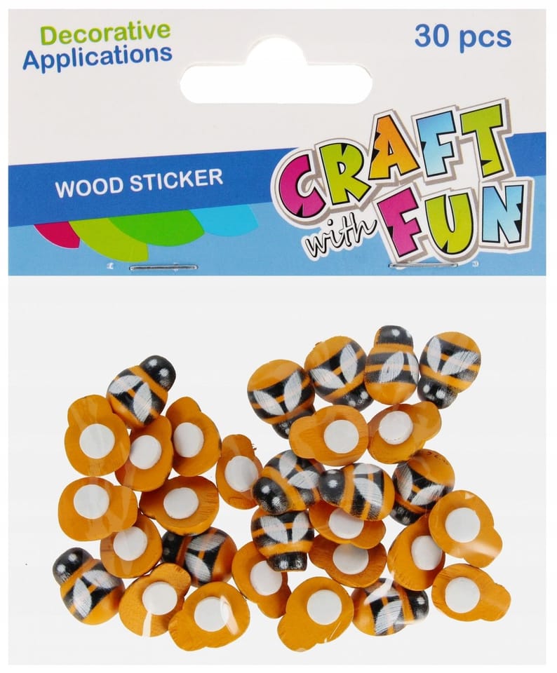Naklejki drewniane pszczoła 30szt. 15mm CRAFT WITH FUN 555408