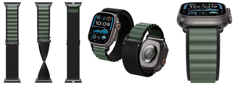 Pasek Spigen WBF1 do Apple Watch         6/7/8/9/10/11/SE/SE 3/Ultra 1/Ultra 2/ Ultra 3 44/45/46/49mm czarno-zielony