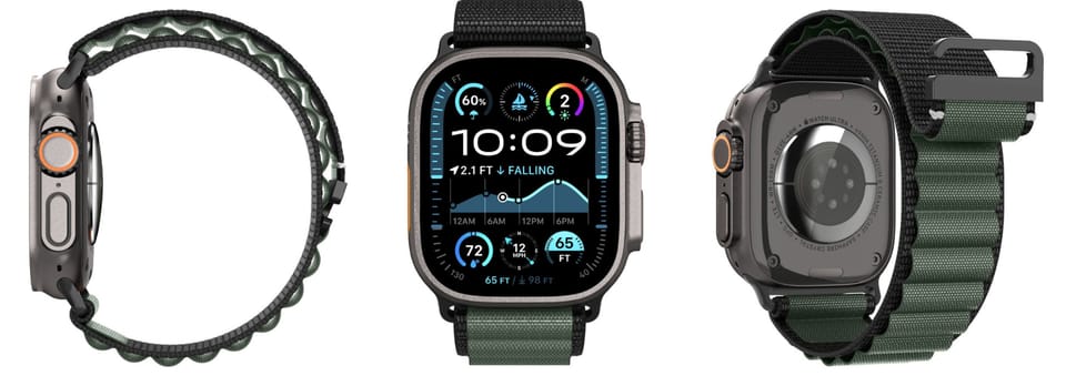 Pasek Spigen WBF1 do Apple Watch         6/7/8/9/10/11/SE/SE 3/Ultra 1/Ultra 2/ Ultra 3 44/45/46/49mm czarno-zielony