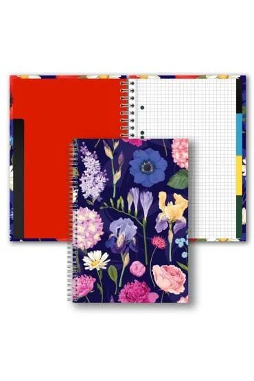 Brulion B5 w twardej oprawie w spirali z przekładkami 160k kratka Hortensja TT9407 PENMATE