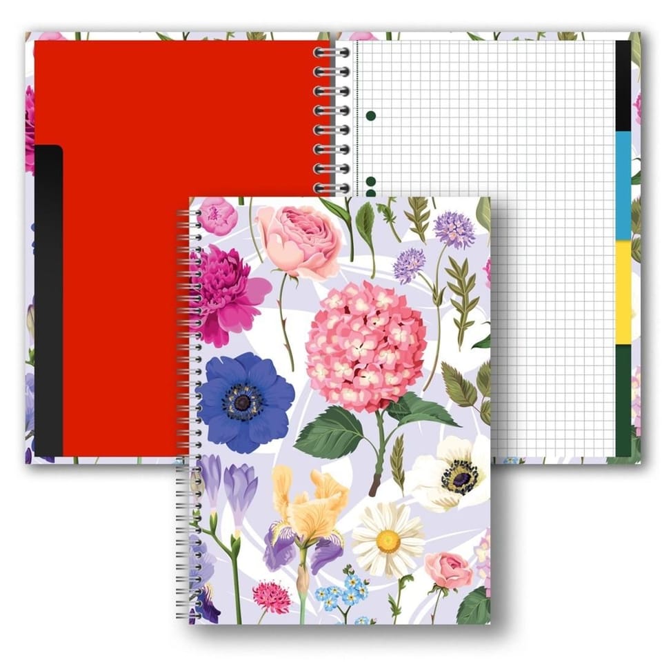 Brulion B5 w twardej oprawie w spirali z przekładkami 160k kratka Hortensja TT9408 PENMATE