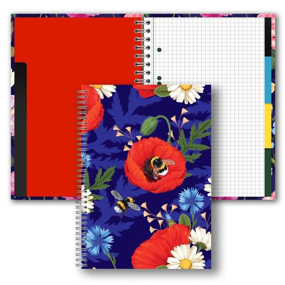 Brulion B5 w twardej oprawie w spirali z przekładkami 160k kratka Maki TT9409 PENMATE