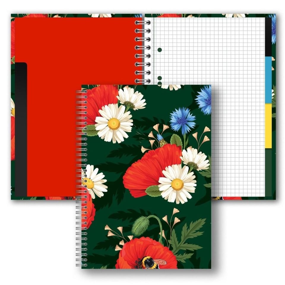 Brulion B5 w twardej oprawie w spirali z przekładkami 160k kratka Maki TT9410 PENMATE