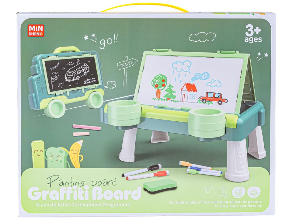 Wielofunkcyjna Dwustronna Tablica 2w1 Do Rysowania Malowania Zmazywalna Kredowa Stolik ZIELONA