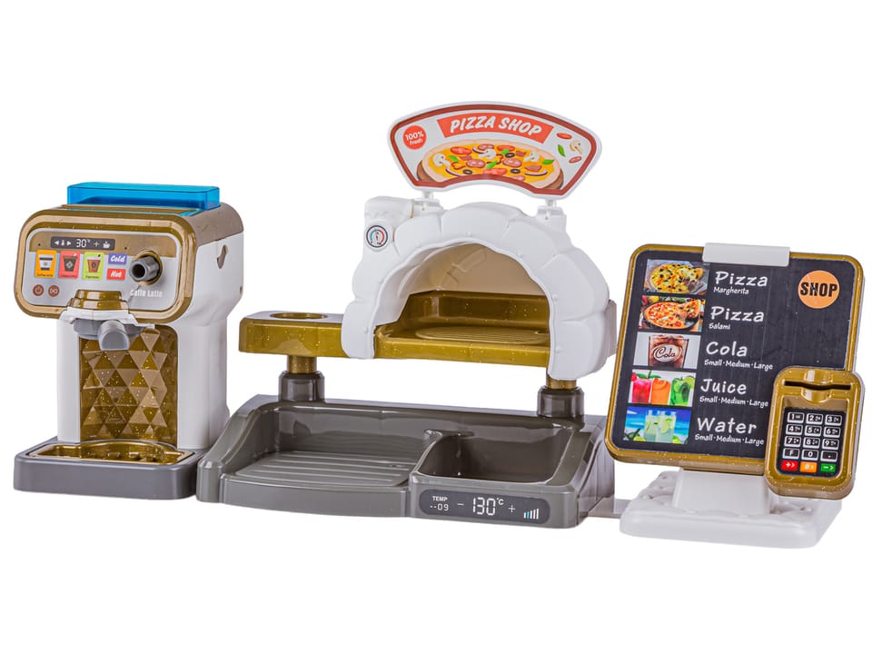 Zestaw do Pieczenia Pizzy Edukacyjna Zabawka Sklep Pizzeria Pizza Ekspres Do Kawy Kasa Fiskalna