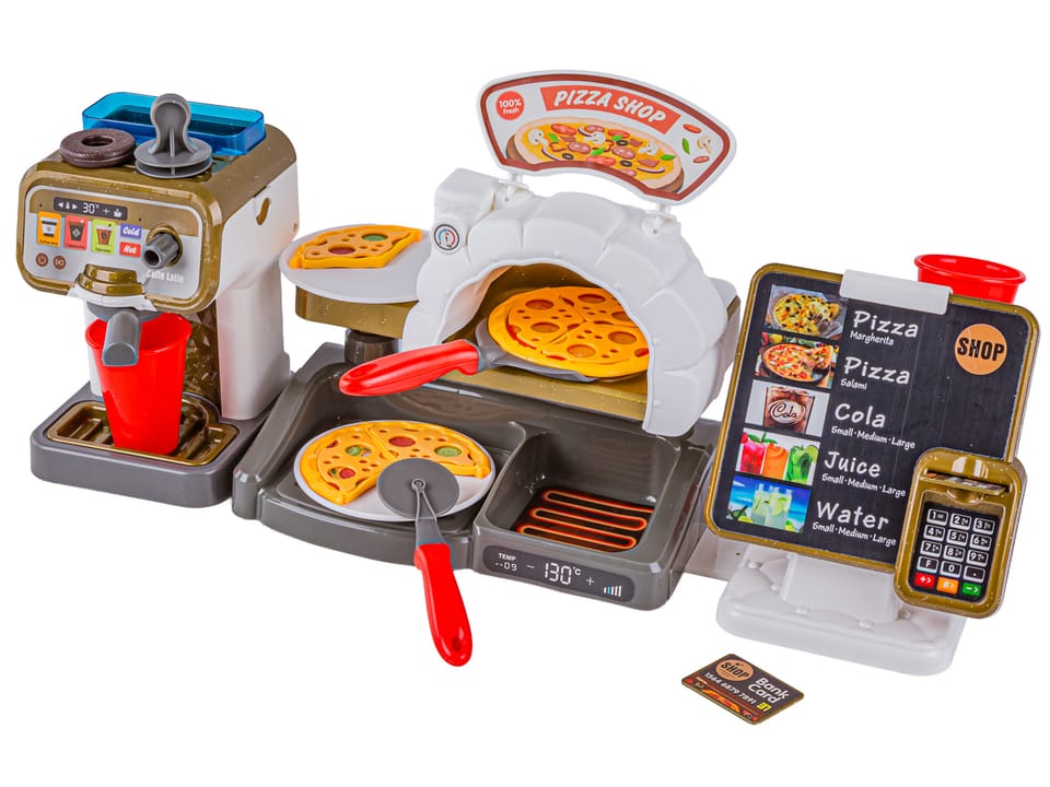 Zestaw do Pieczenia Pizzy Edukacyjna Zabawka Sklep Pizzeria Pizza Ekspres Do Kawy Kasa Fiskalna