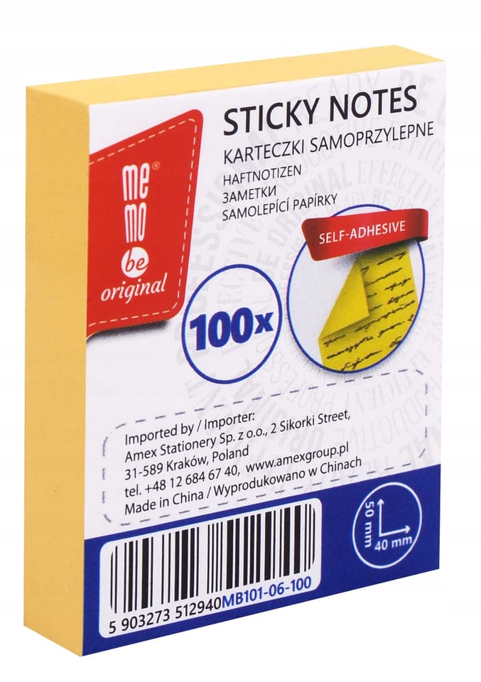 Bloczek samoprzylepny MEMOBE 40x50mm 100k żółty MB101-06-100