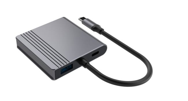 Adapter USB-C męski do USB-A + 2xHDMI + PD Gembird szary