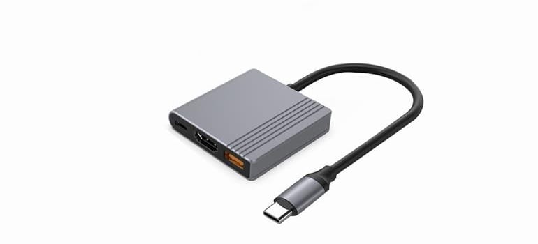 Adapter USB-C męski do USB-A + HDMI + PD, Gembird szary